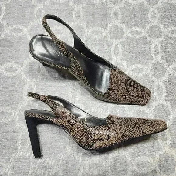 Colin Stuart Leather Snake Printed Sling Back Heels Size 7 - Picture 4 of 9